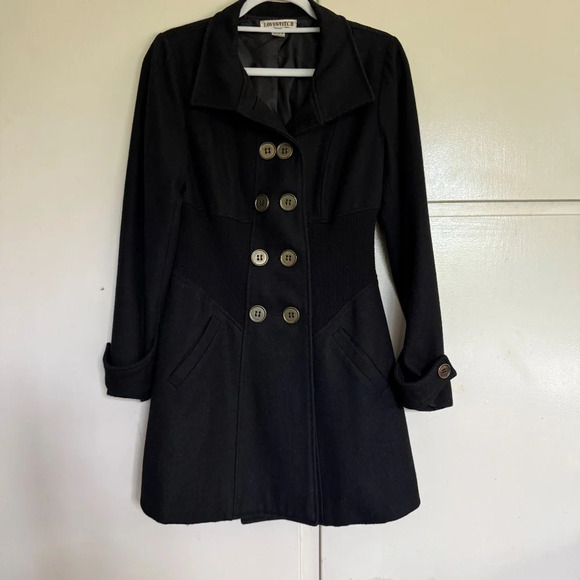 Lovestitch Black Wool Blend Peacoat Size Medium - Picture 2 of 10